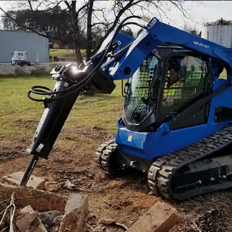 Efficient concrete and rock breaking with the Blue Diamond Hydraulic Breaker for Skid Steer.