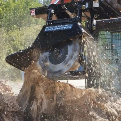 Close-up of the Extreme Duty Stump Grinder by Blue Diamond, showcasing its robust design for heavy-duty stump grinding. Blue Diamond