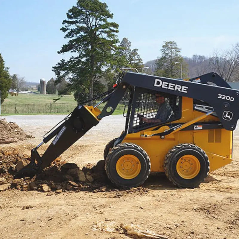 Close-up view of Blue Diamond's Backhoe Attachment, highlighting its heavy-duty construction for demanding excavation projects.