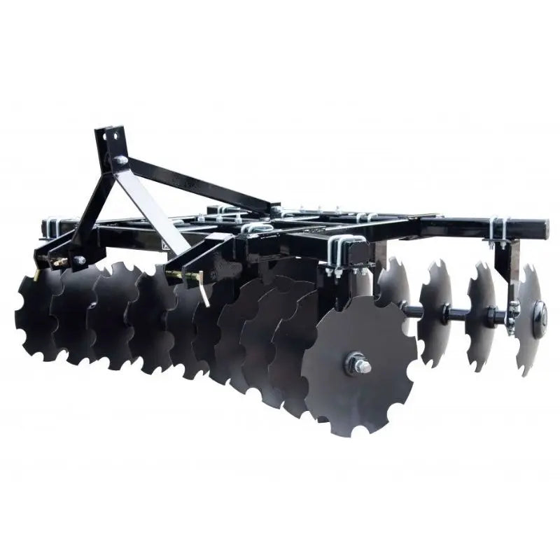 Close-up of Blue Diamond® Disc Harrow, showcasing notched discs and sealed bearings for efficient and precise soil cultivation.