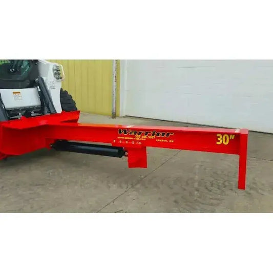 Close-up of TM Warrior Log Splitter Attachment for skid steer, showcasing robust construction and high-performance design. TM Manufacturing TM Manufacturing